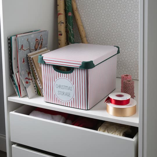 Simplify Christmas Stripe Design Green Ornament Storage Tote Bin